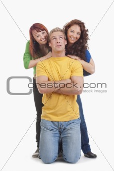 portrait of a group of young happy people smiling - isolated on white