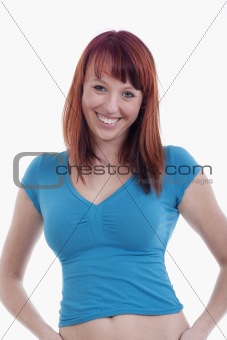 portrait of a pretty, young woman, smiling - isolated on white