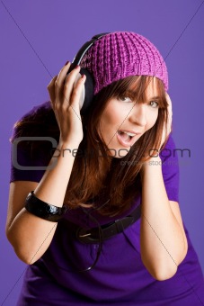 Beautiful woman listening music