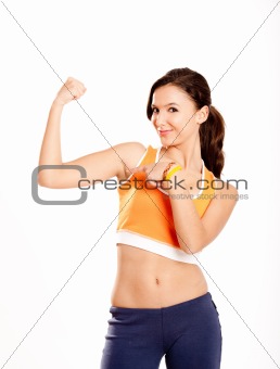 Showing her arm muscle