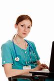 Young medical nurse with the laptop