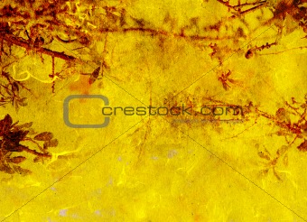 Background yellow and red texture with decorative vegetal