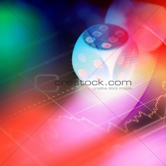 Stock chart with  gambling dice on the color background
