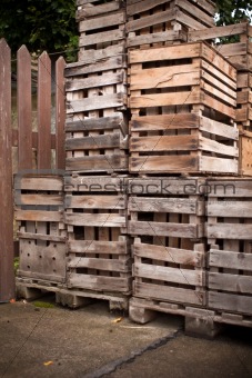 old empty apple crates stacked up