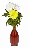 Flowers in wooden vase on white background