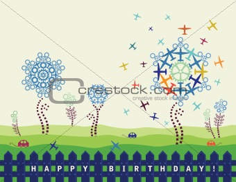 Birthday card with planes and cogs