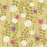 Seamless dandelion and flower wallpaper