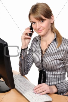 Business woman portrait  in front of her  computer