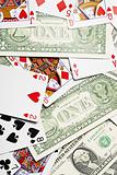 Background of playing cards and money