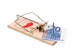 Mousetrap with a Euro bank note