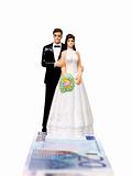 Wedding Couple standing on a Euro Bank Note
