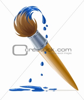 brush for painting with dripping blue paint