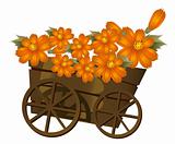 a wood trolley and flower