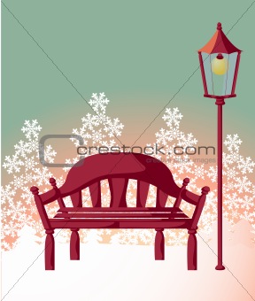 wood chair ,streetlight ,snowflake