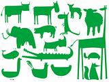 animal green silhouettes isolated on white background
