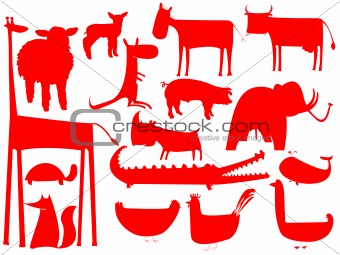 animal red silhouettes isolated on white background