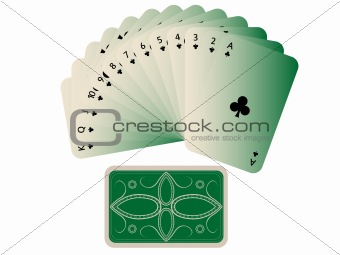 clubs cards fan with deck isolated on white