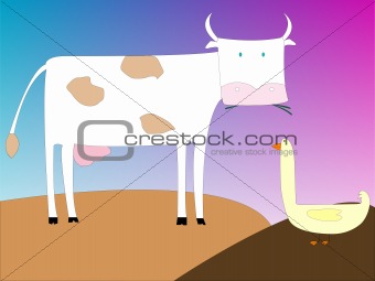 drawing of a cow and goose