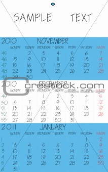 english calendar 2010 december