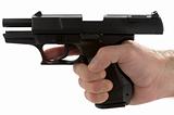 Black pistol with slide locked back