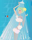 Spa and beauty: Woman below the shower bath