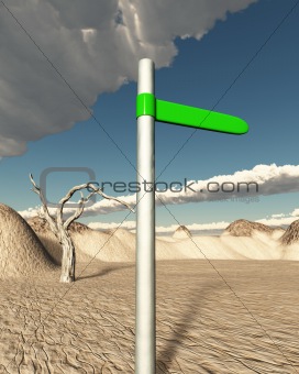 green road sign in the dessert pointing to oasis