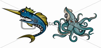 Swordfish and octopus