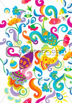 Phoenix and floral pattern background
