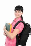 Young woman with book and backpack