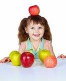 Little girl placed apple on head