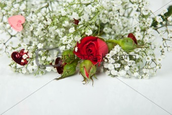 Red roses and white flowers