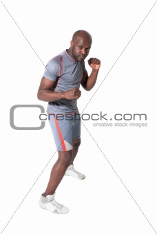 Black man training isolated full lenght portrait on white background