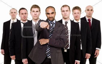 Pointing man in front of his team