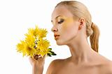profile girl with yellow flower