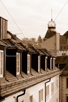 Roofs of Baden Baden in sepia color