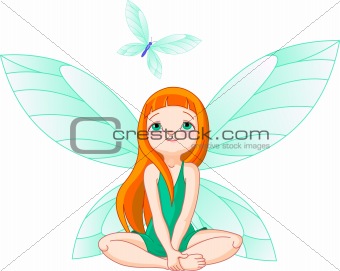 Fairy observes for flying butterfly