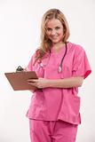 Attractive caucasian blonde healthcare worker nurse doctor
