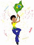 Black Girl Brazil Soccer Fan with flag.