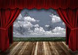 Dramatic Stage With Red Velvet Theater Curtains
