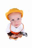 Little Construction Worker on White Background