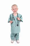 Boy Wearing Scrubs Holding a Stethoscope