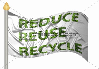 Recycling flag with the text reduse, reuce, recycle