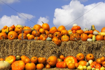 Pumpkins on bales of straw