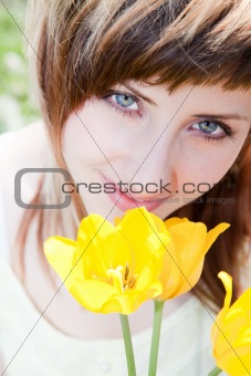 Portrait with tulips