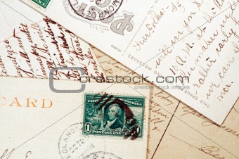 Old postcards with script writing