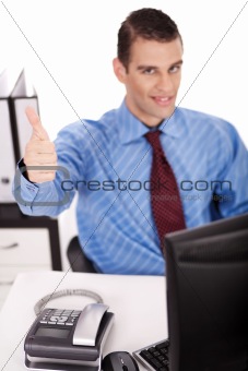 Young Business man showing thumbs up