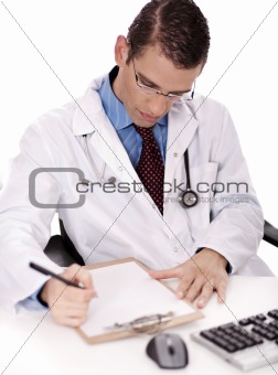 Young physician write down notes