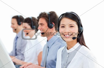 Young business people in a call center