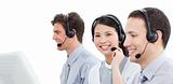 Assertive customer service agents working in a call center