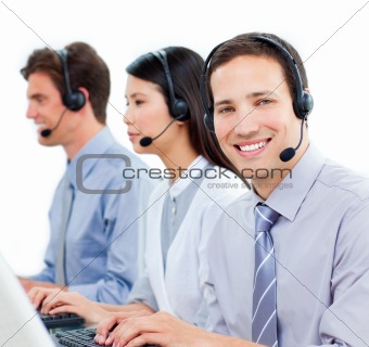 Ambitious customer service agents working in a call center
